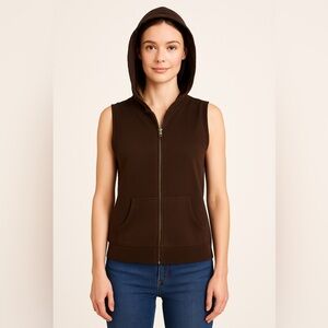 Ann Taylor LOFT Brown Sleeveless Zip Hoodie Vest XS Cotton Blend